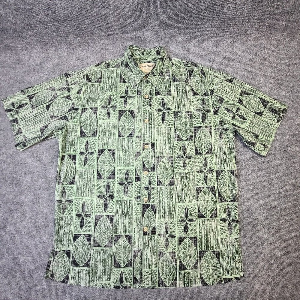 Cooke Street Button Up Camp Shirt Mens Medium Leaf All Over Print Made In Hawaii